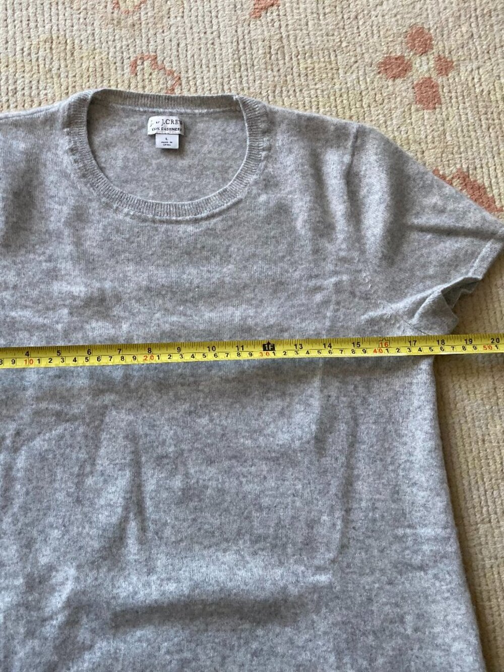 J Crew 100% Cashmere Tee, Light Gray, size large - Picture 5 of 6